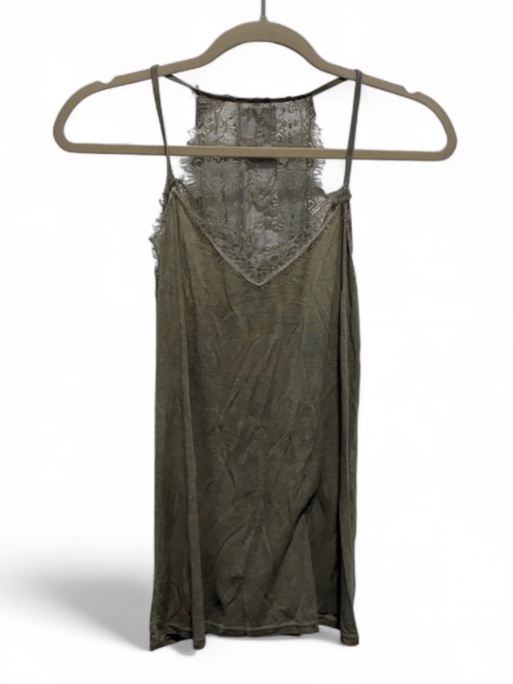 Made in Italy Lace-Back Olive Green Lace Trim Camisole Top
